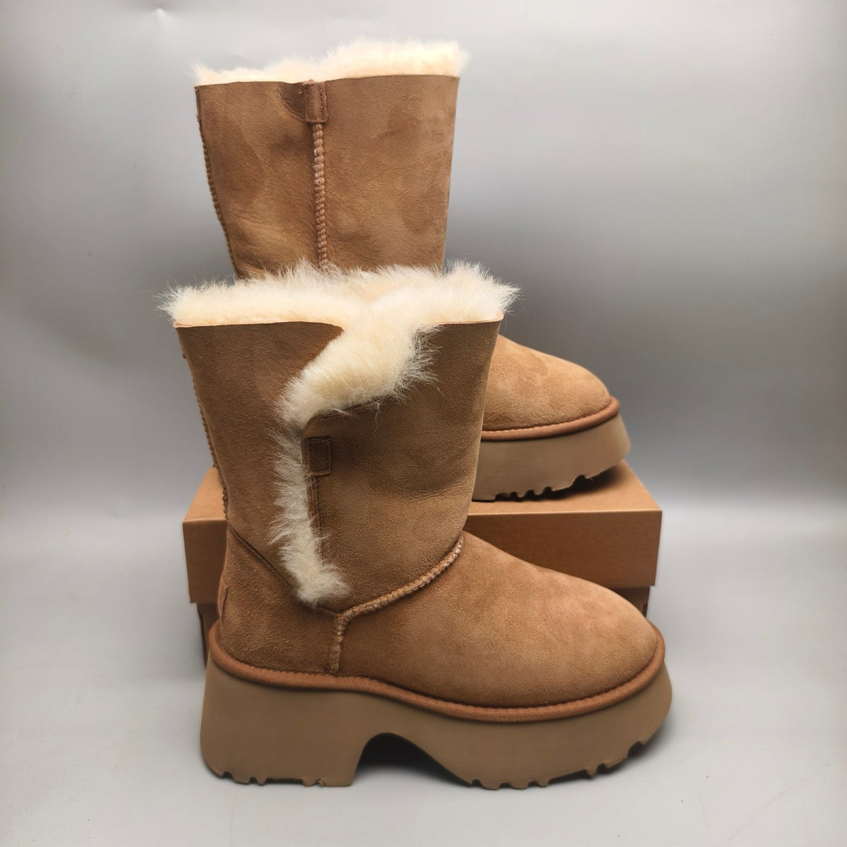Chestnut Wedge Chunky Sole Mid-Calf Fashion Boots — New Arrival | In Stock