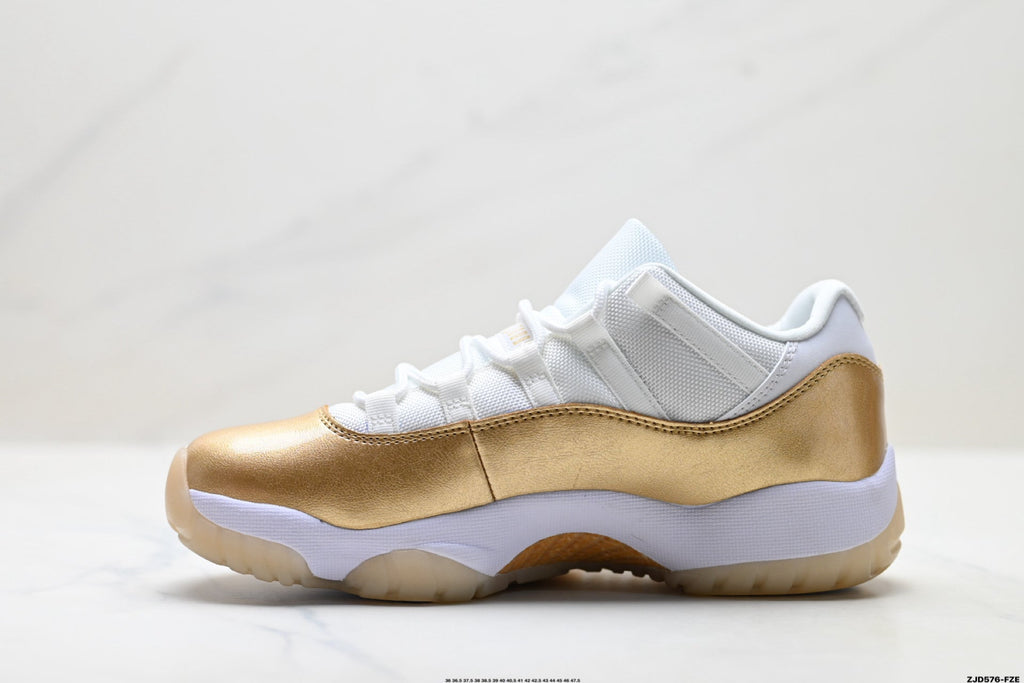 Air Jordan 11 Retro White and Metallic Gold Unisex Sneakers Style 05