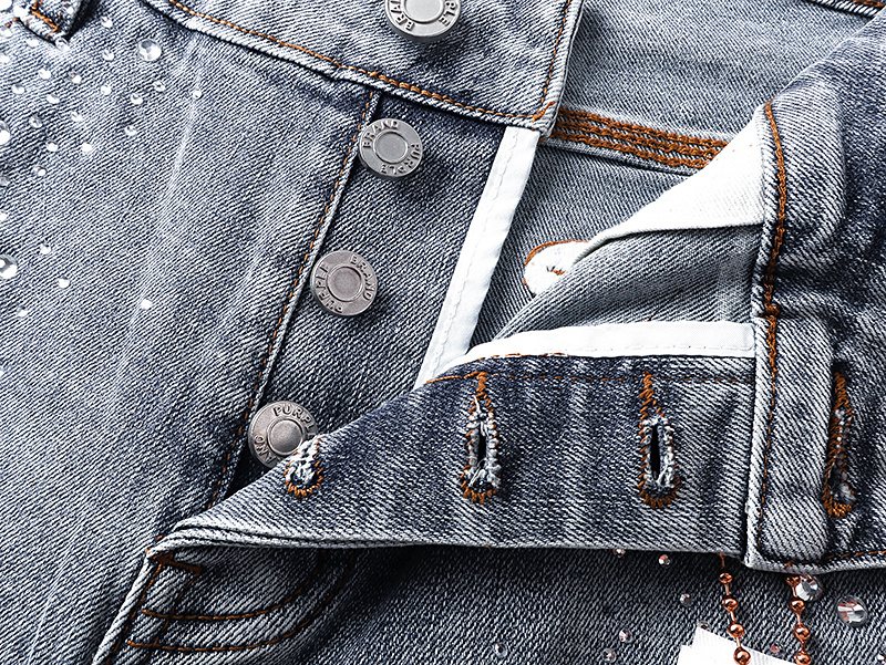 Purple Brand Rhinestone Light Wash Denim Shorts