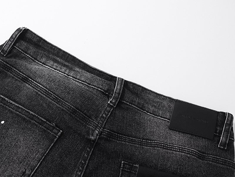 Purple Brand Distressed Paint-Splatter Denim Shorts