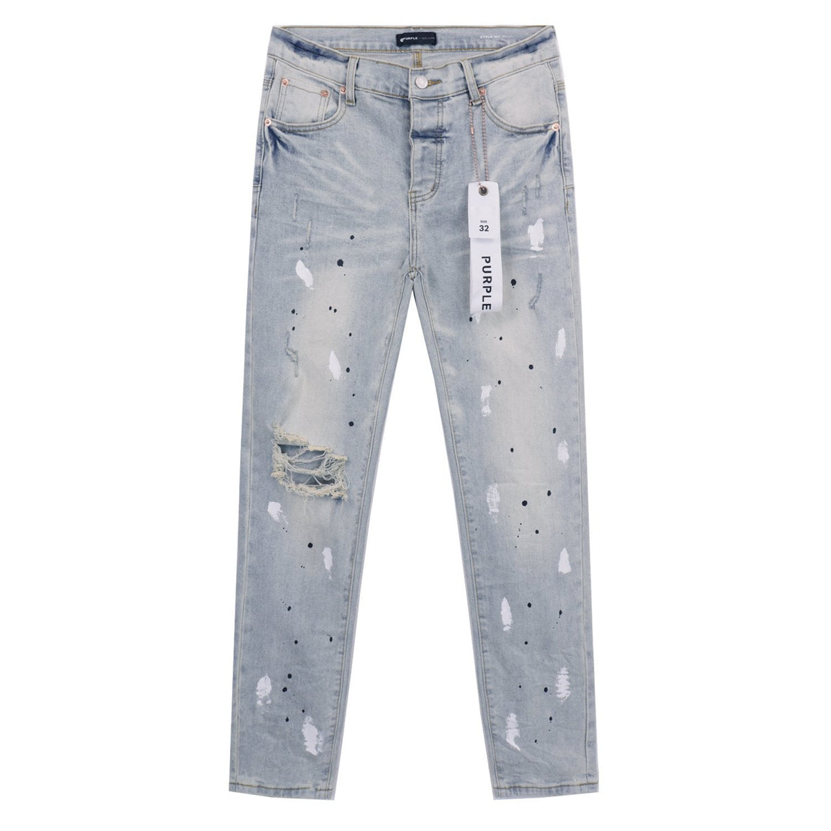 Purple Brand Light Blue Distressed Paint Splatter Jeans