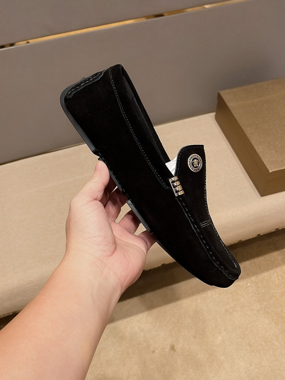 Versace Men's Black Medallion Slip-On Loafers